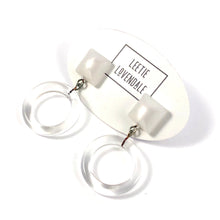 Load image into Gallery viewer, White Moonglow &amp; Clear Donut Drop Earrings