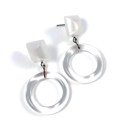 White Moonglow & Clear Donut Drop Earrings