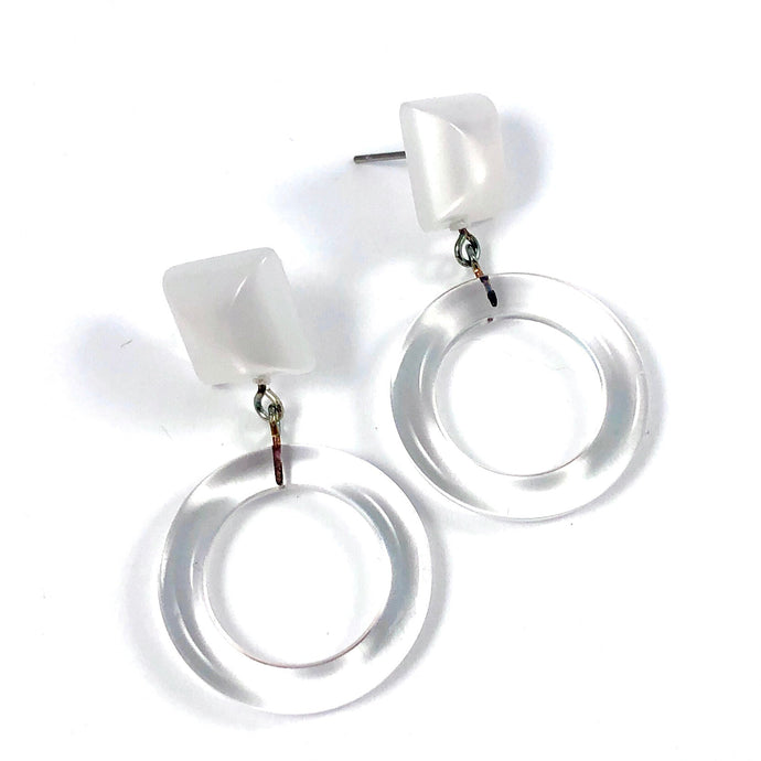 White Moonglow & Clear Donut Drop Earrings