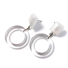 Load image into Gallery viewer, White Moonglow &amp; Clear Donut Drop Earrings
