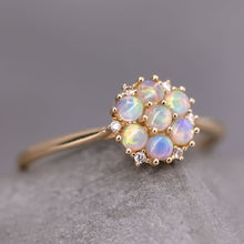 Load image into Gallery viewer, Cluster Engagement Ring Solid Opal &amp; Diamond 18K Yellow Gold