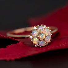Load image into Gallery viewer, Cluster Engagement Ring Solid Opal &amp; Diamond 18K Yellow Gold