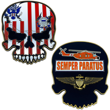 Load image into Gallery viewer, EL3-015 US Coast Guard Flag MH-65 Helicopter Coastie Skull CGAS AirSta Wings Challenge Coin USCG Air Station USCG Air Branch
