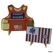 Load image into Gallery viewer, H-015 &amp; H-016 Coast Guard Set: Coastie Body Armor Medallion and Flag Challenge Coin USCG