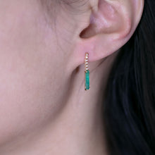Load image into Gallery viewer, Colombian Raw Emerald Diamond Drop Earrings in 18K Yellow Gold