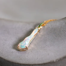 Load image into Gallery viewer, Colorful Opal Fossil Shell Diamond Tsavorite Necklace 18K Yellow Gold