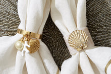 Load image into Gallery viewer, Gold trim linen dinner napkins, white, set of two