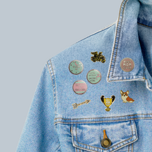 Load image into Gallery viewer, Don't Look Back Arrow Enamel Pin in Gold on Gift Card