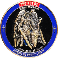 Load image into Gallery viewer, BL3-022 Hero's Courage Prayer Police Military Saint Michael Challenge Coin Thin Blue Line Thin Green Line