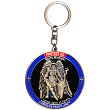 Load image into Gallery viewer, H-014 Hero's Courage Keychain Prayer Police Military Saint Michael Challenge Coin Thin Blue Line Thin Green Line