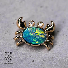 Load image into Gallery viewer, Crab Australian Opal &amp; Diamond Eyes Pendant Necklace 14K Yellow Gold