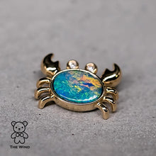 Load image into Gallery viewer, Crab Australian Opal &amp; Diamond Eyes Pendant Necklace 14K Yellow Gold