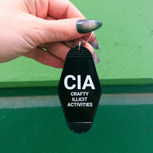 Load image into Gallery viewer, Crafty Illicit Activities Motel Style Keychain in Black