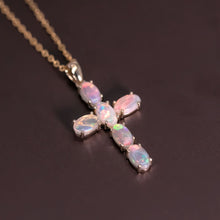 Load image into Gallery viewer, Cross Pendant Australian Solid Opal Necklace 14K Yellow Gold
