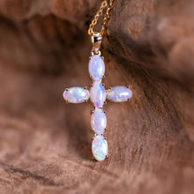 Load image into Gallery viewer, Cross Pendant Australian Solid Opal Necklace 14K Yellow Gold