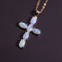 Load image into Gallery viewer, Cross Pendant Australian Solid Opal Necklace 14K Yellow Gold