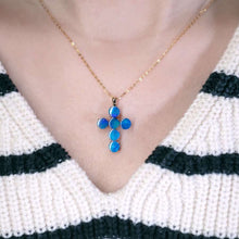 Load image into Gallery viewer, Cross Pendant Australian Doublet Opal Necklace 14K Yellow Gold