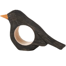 Load image into Gallery viewer, Crow Napkin Ring | Wooden Sculpted Black Bird Serviette Ring Table Napkin Holder | 4" x 2.75"