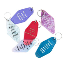 Load image into Gallery viewer, Crusty Old Gen X Lady Who Can't Even Motel Keychain in Blue
