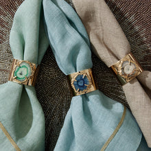 Load image into Gallery viewer, Gold trim dinner napkins, duck egg blue, set of two