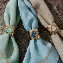 Load image into Gallery viewer, Gold trim dinner napkins, seafoam, set of two