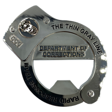Load image into Gallery viewer, BL3-001 RRT Rapid Response Team Thin Gray Line HANDCUFFs Beard Gang Skull Challenge Coin Bottle Opener Corrections Correctional Officer