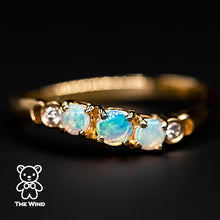 Load image into Gallery viewer, Curved Band Australian Solid Round Opal Diamond Band 14K Yellow Gold