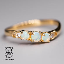 Load image into Gallery viewer, Curved Band Australian Solid Round Opal Diamond Band 14K Yellow Gold