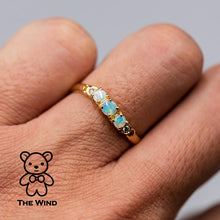 Load image into Gallery viewer, Curved Band Australian Solid Round Opal Diamond Band 14K Yellow Gold