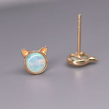 Load image into Gallery viewer, Cute Kitty Cat Ears Australian Solid Opal Stud Earrings 14k Yellow Gold