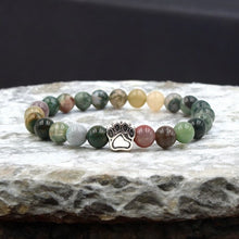 Load image into Gallery viewer, Natural Stone Beads Bracelet with Footprint Paw Charm
