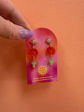 Load image into Gallery viewer, Orange Sparkly Album Dangle Earring