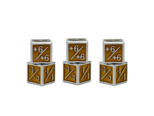 Load image into Gallery viewer, 1/+1 &amp; -1/-1 D6 Yellow Pack of 6 CCG Metal Dice