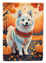 Load image into Gallery viewer, American Eskimo Fall Garden Flag – Dog Surrounded by Pumpkins &amp; Autumn Leaves