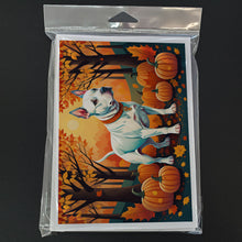 Load image into Gallery viewer, White Pit Bull Terrier Fall Greeting Cards -  Blank Note Cards – 8-Pack of Artist-Designed Cards with Envelopes