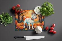 Load image into Gallery viewer, White Pit Bull Terrier Fall Glass Cutting Boards – Durable, Decorative Kitchen Art Large