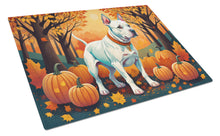 Load image into Gallery viewer, White Pit Bull Terrier Fall Glass Cutting Boards – Durable, Decorative Kitchen Art Large