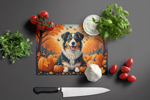 Load image into Gallery viewer, Australian Shepherd Terrier Fall Glass Cutting Boards – Durable, Decorative Kitchen Art Large