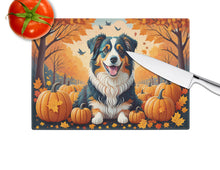 Load image into Gallery viewer, Australian Shepherd Terrier Fall Glass Cutting Boards – Durable, Decorative Kitchen Art Large