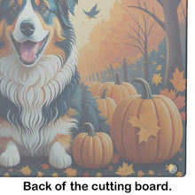 Load image into Gallery viewer, Australian Shepherd Terrier Fall Glass Cutting Boards – Durable, Decorative Kitchen Art Large