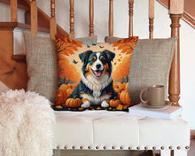 Load image into Gallery viewer, Australian Shepherd Terrier Fall Throw Pillow - 14x14 Decorative Pillow – Art for Your Home &amp; Patio