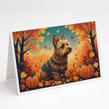 Load image into Gallery viewer, Australian Terrier Terrier Fall Greeting Cards -  Blank Note Cards – 8-Pack of Artist-Designed Cards with Envelopes