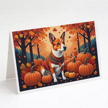 Load image into Gallery viewer, Red Basenji Fall Greeting Cards -  Blank Note Cards – 8-Pack of Artist-Designed Cards with Envelopes