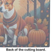 Load image into Gallery viewer, Red Basenji Fall Glass Cutting Boards – Durable, Decorative Kitchen Art Large