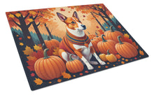 Load image into Gallery viewer, Red Basenji Fall Glass Cutting Boards – Durable, Decorative Kitchen Art Large