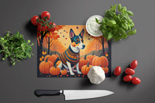 Load image into Gallery viewer, Basenji Fall Glass Cutting Boards – Durable, Decorative Kitchen Art Large