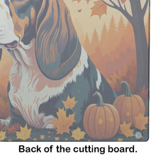 Load image into Gallery viewer, Basset Hound Fall Glass Cutting Boards – Durable, Decorative Kitchen Art Large