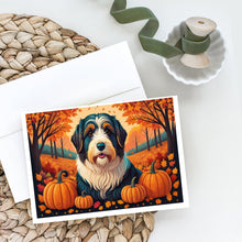 Load image into Gallery viewer, Bearded Collie Fall Greeting Cards -  Blank Note Cards – 8-Pack of Artist-Designed Cards with Envelopes
