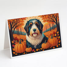 Load image into Gallery viewer, Bearded Collie Fall Greeting Cards -  Blank Note Cards – 8-Pack of Artist-Designed Cards with Envelopes