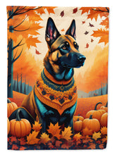 Load image into Gallery viewer, Belgian Malinois Fall Garden Flag – Dog Surrounded by Pumpkins &amp; Autumn Leaves
